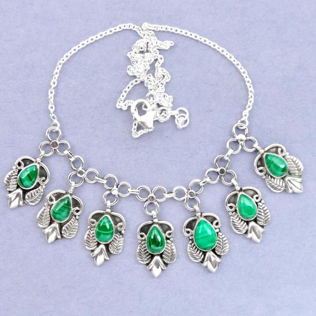 Natural green malachite (pilot's stone) 925 sterling silver necklace k92485