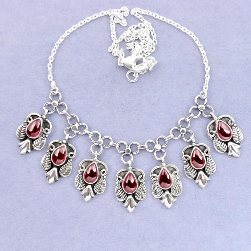 Natural red garnet 925 sterling silver necklace jewelry k92487