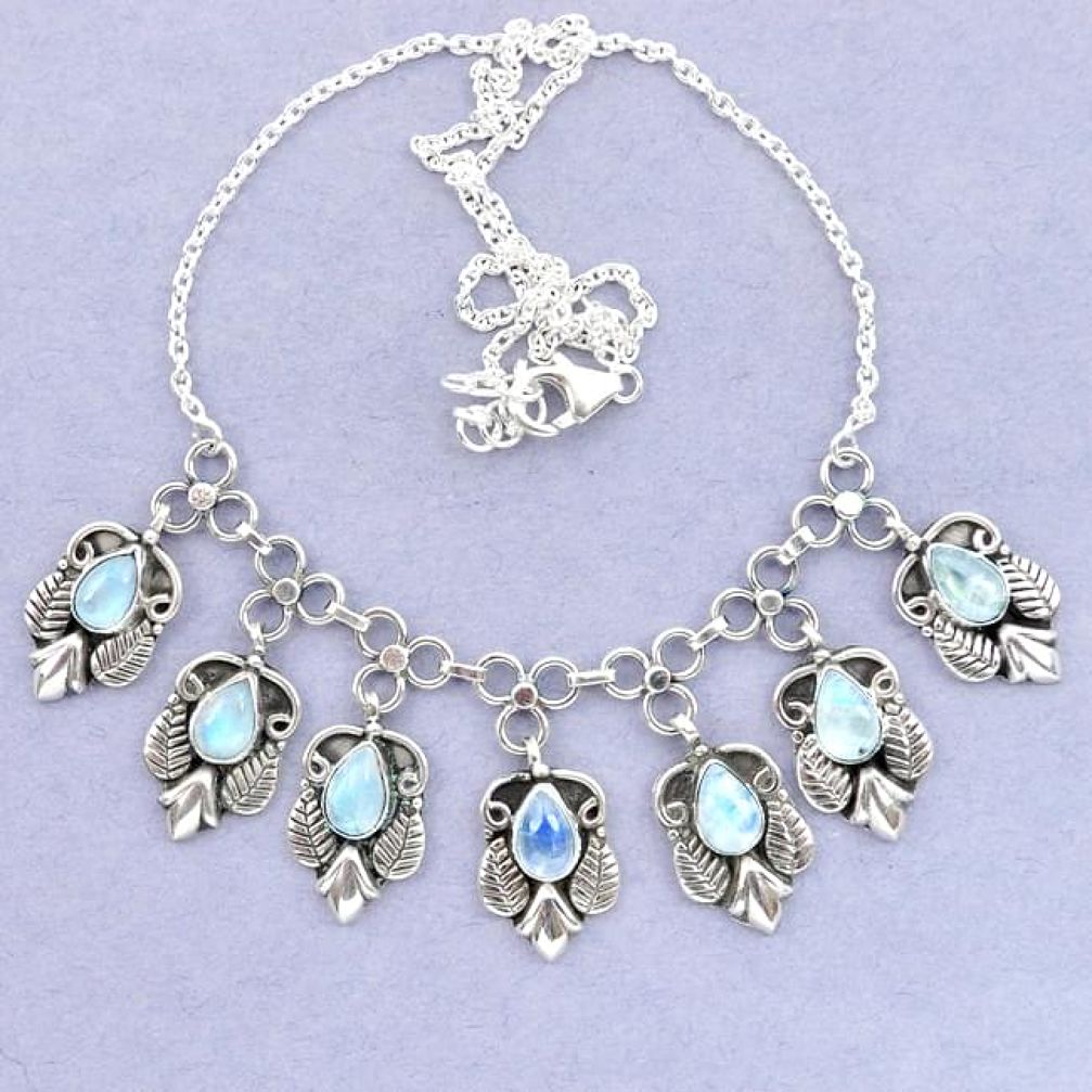 Natural rainbow moonstone 925 sterling silver necklace jewelry k92494