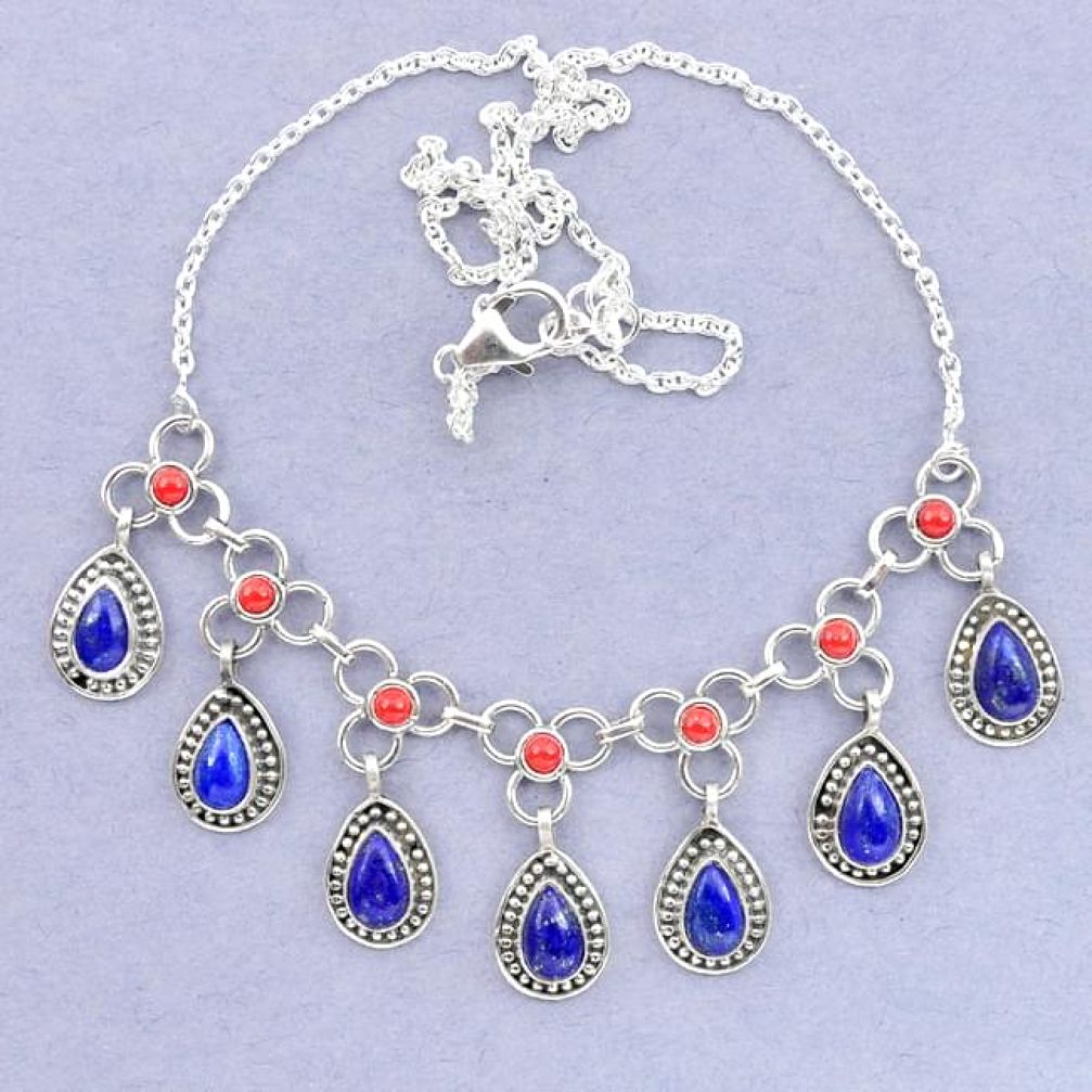 Natural blue lapis lazuli coral 925 sterling silver necklace k92499
