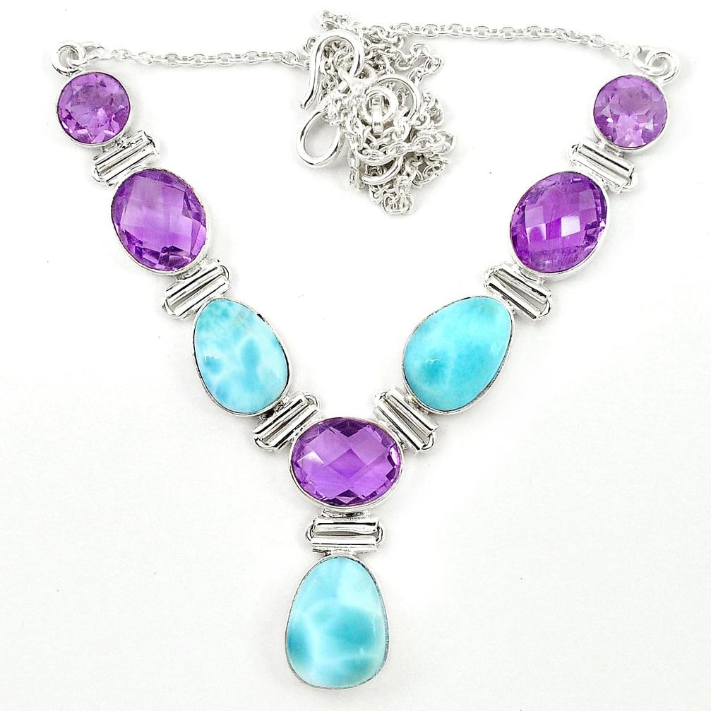 925 sterling silver natural blue larimar purple amethyst necklace m26538