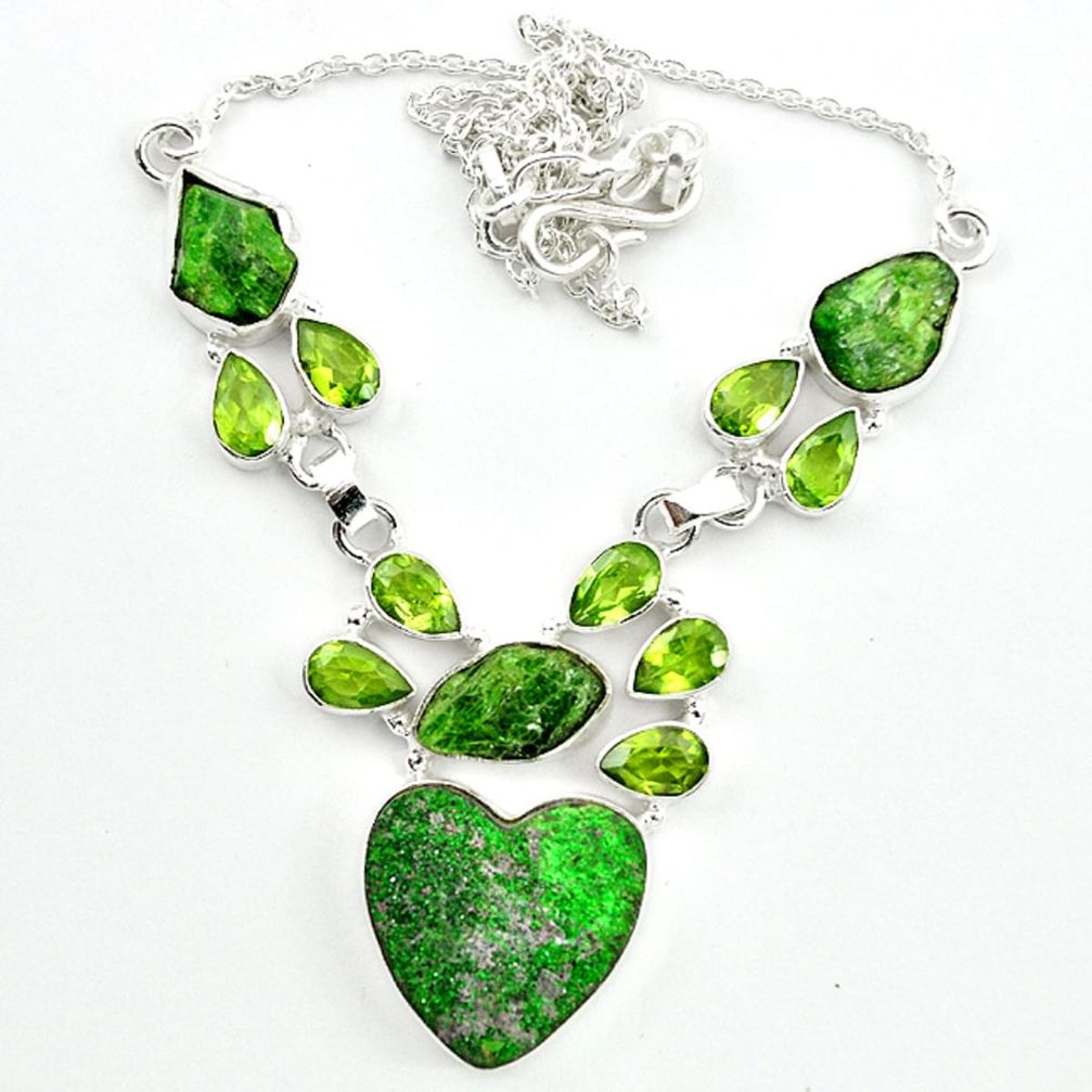 Natural green uvarovite garnet peridot 925 sterling silver necklace m4421