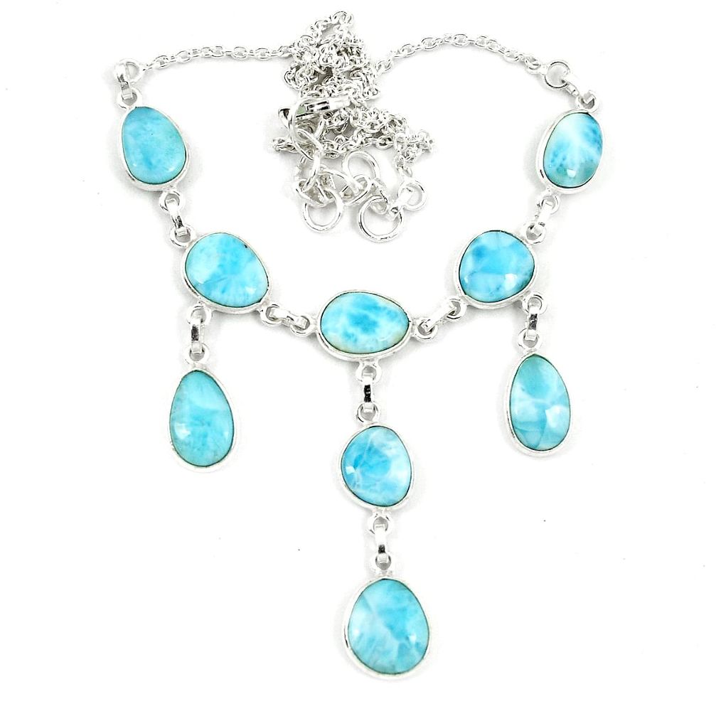 33.15cts natural blue larimar 925 sterling silver necklace jewelry m44594