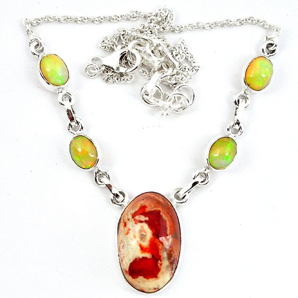 Natural orange mexican fire opal ethiopian opal 925 silver necklace m5047