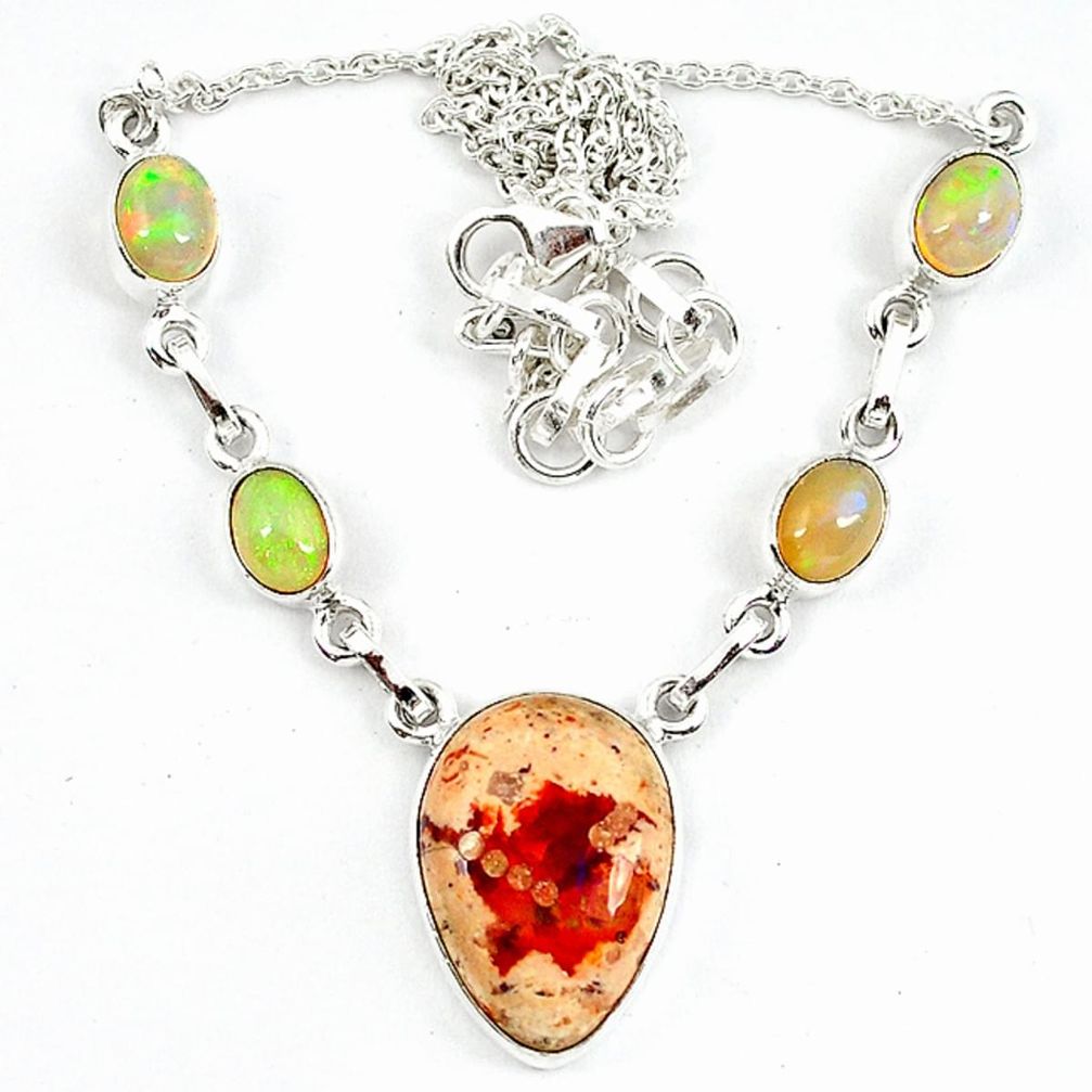Natural orange mexican fire opal ethiopian opal 925 silver necklace m5050