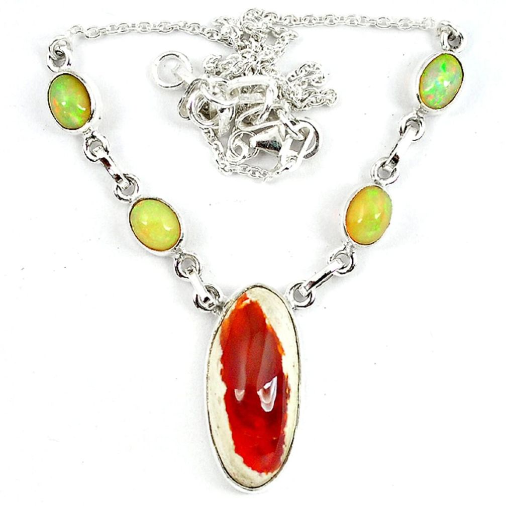Natural orange mexican fire opal ethiopian opal 925 silver necklace m5053