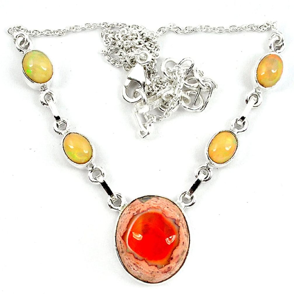 Natural orange mexican fire opal ethiopian opal 925 silver necklace m5056