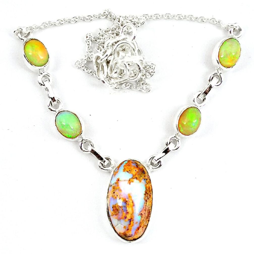 925 silver natural orange mexican fire opal ethiopian opal necklace m5057