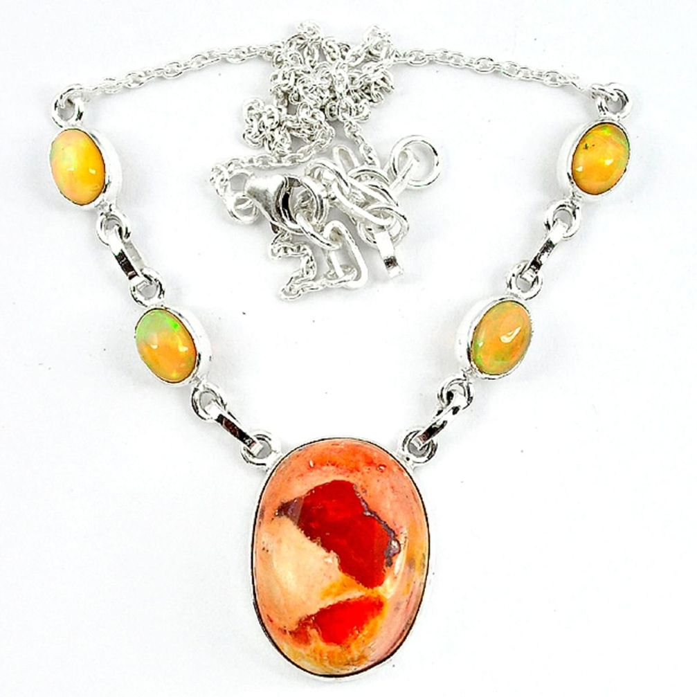 Natural orange mexican fire opal ethiopian opal 925 silver necklace m5058