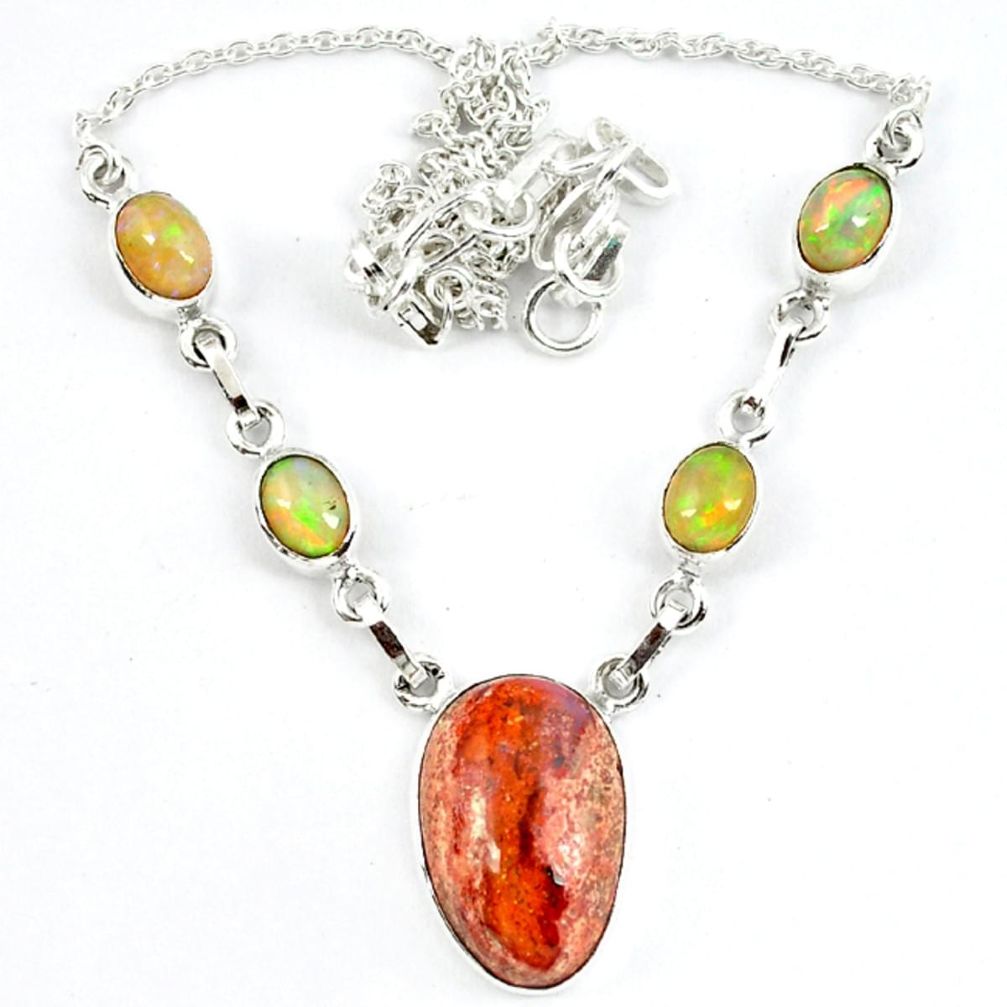 925 silver natural orange mexican fire opal ethiopian opal necklace m5060