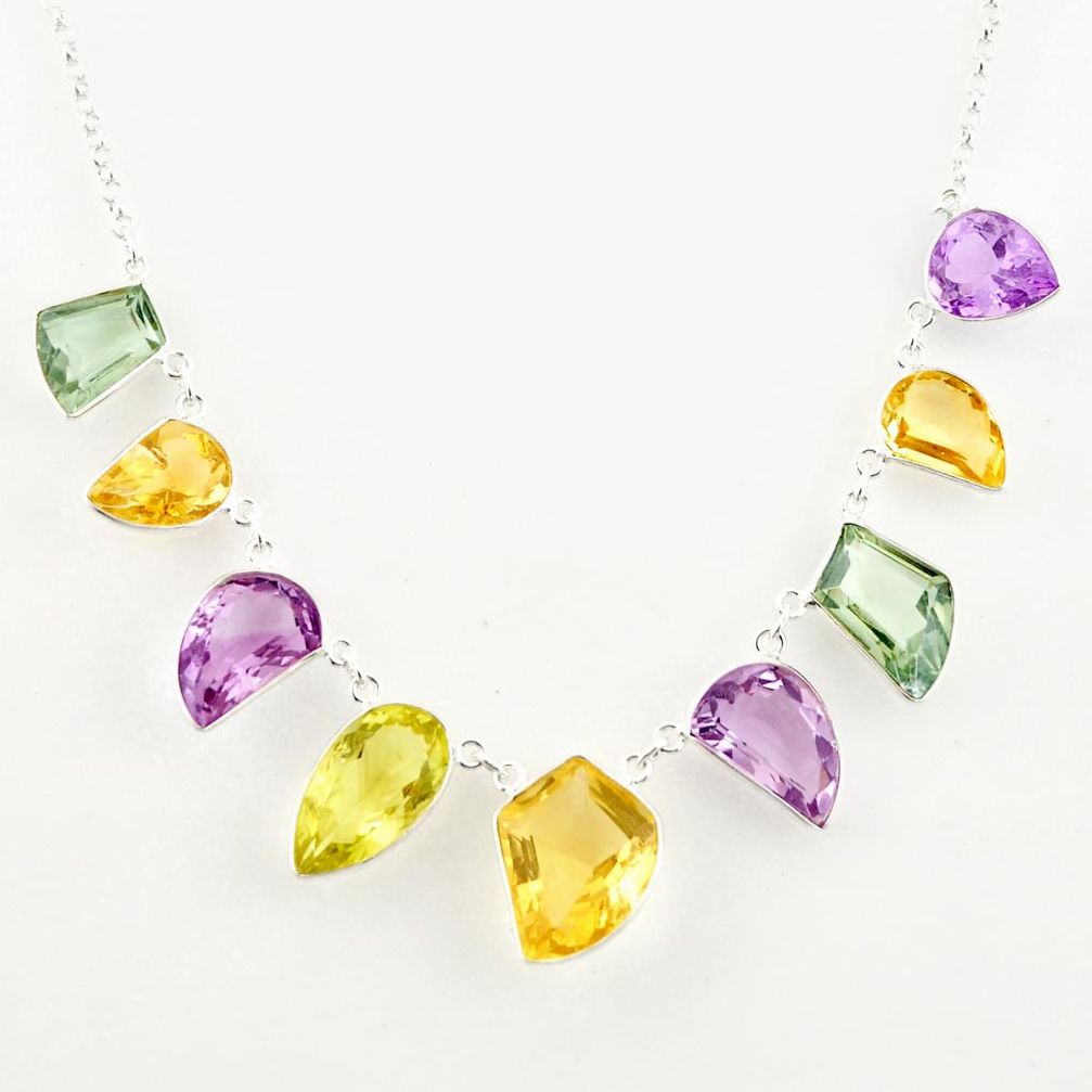 51.88cts natural yellow citrine amethyst lemon topaz 925 silver necklace r14192