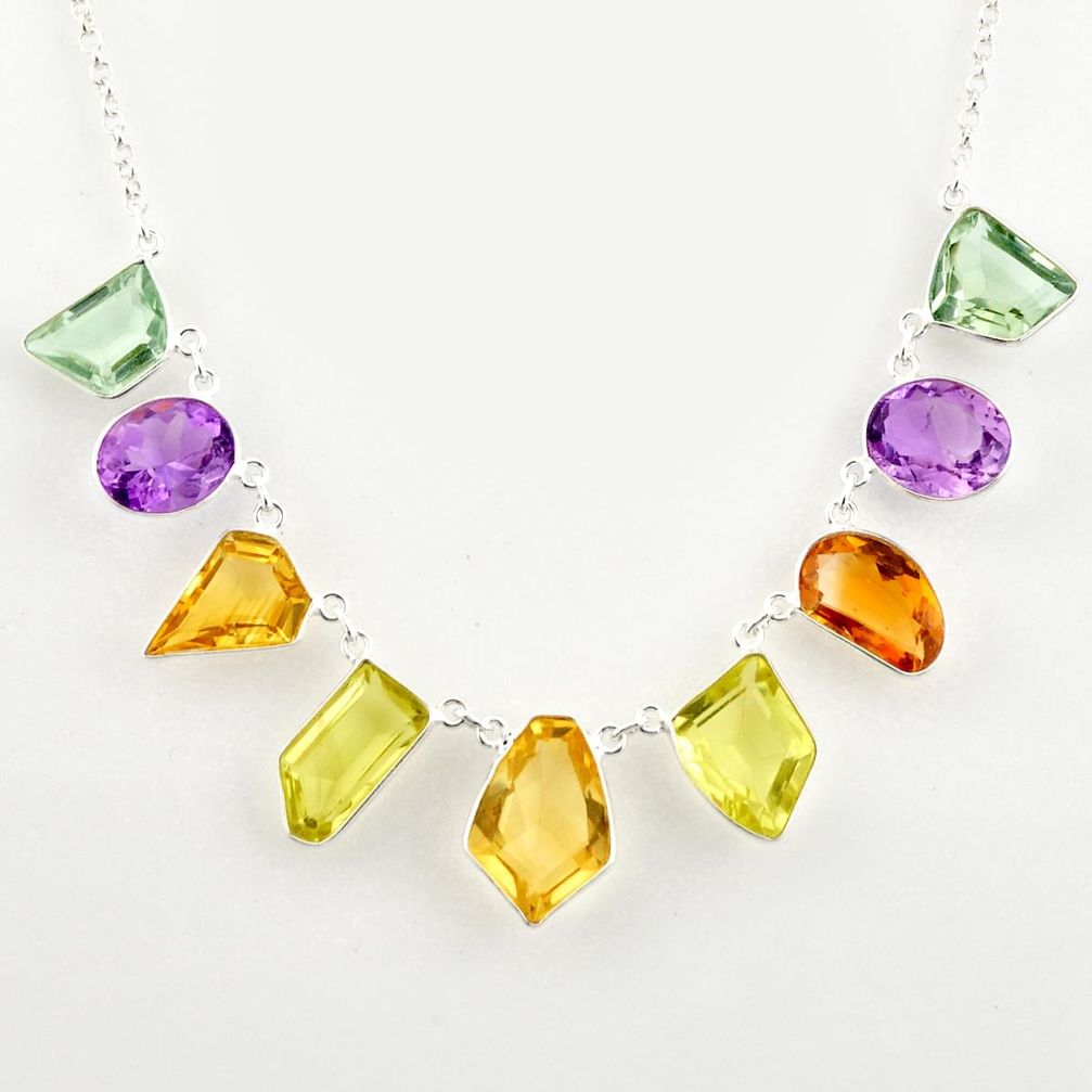 925 silver 51.30cts natural yellow citrine amethyst lemon topaz necklace r14195