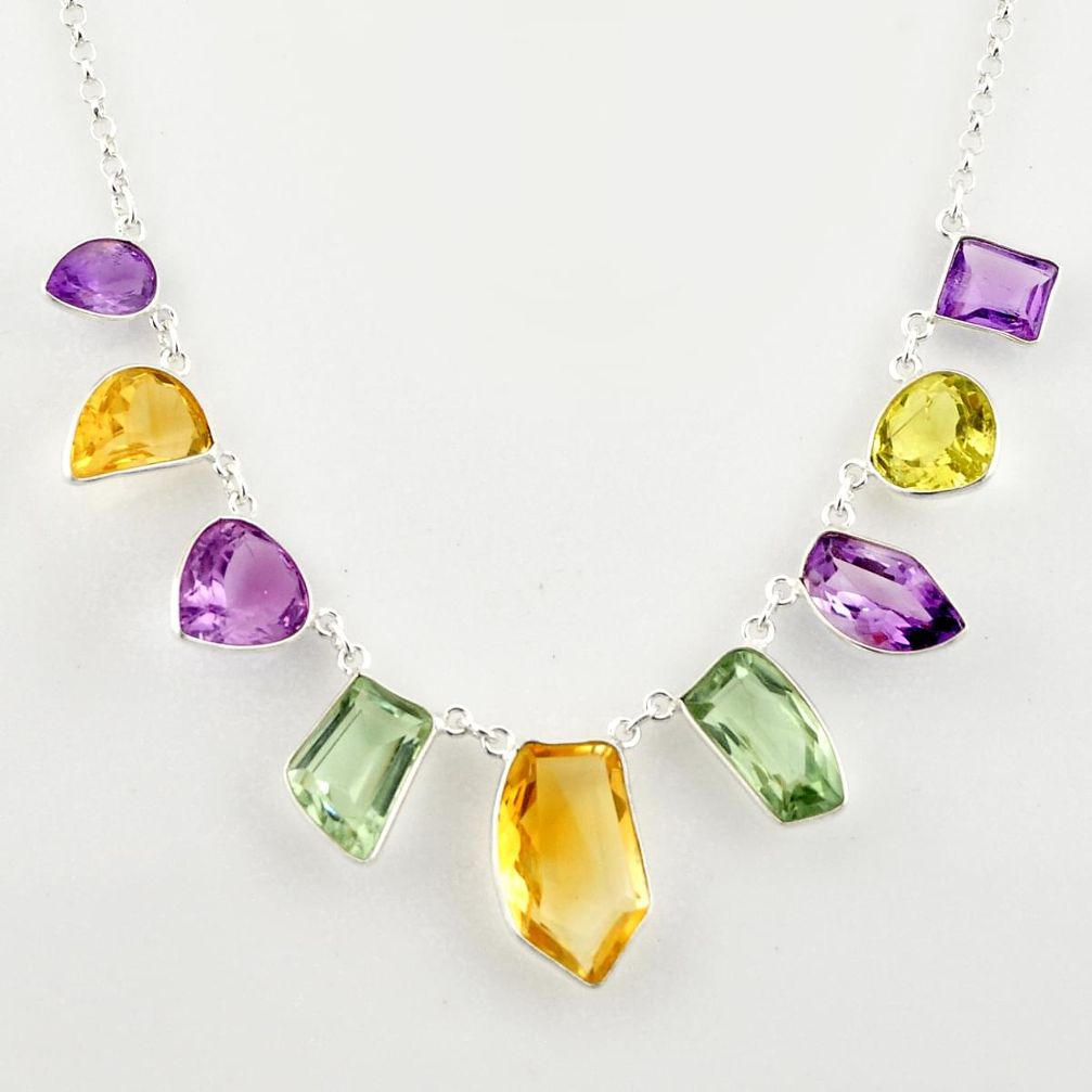 49.39cts natural yellow citrine amethyst 925 sterling silver necklace r14200