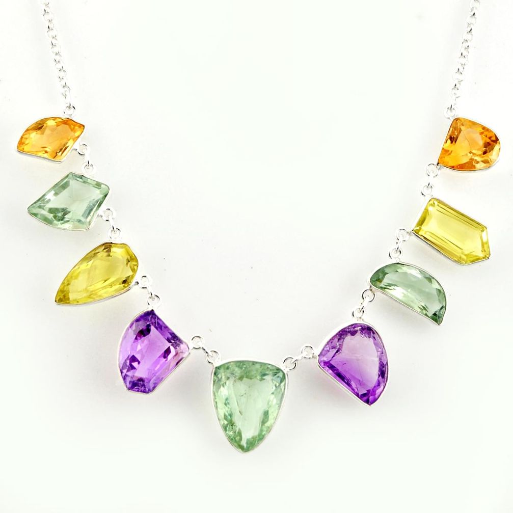 925 silver 55.19cts natural green amethyst yellow citrine necklace r14217