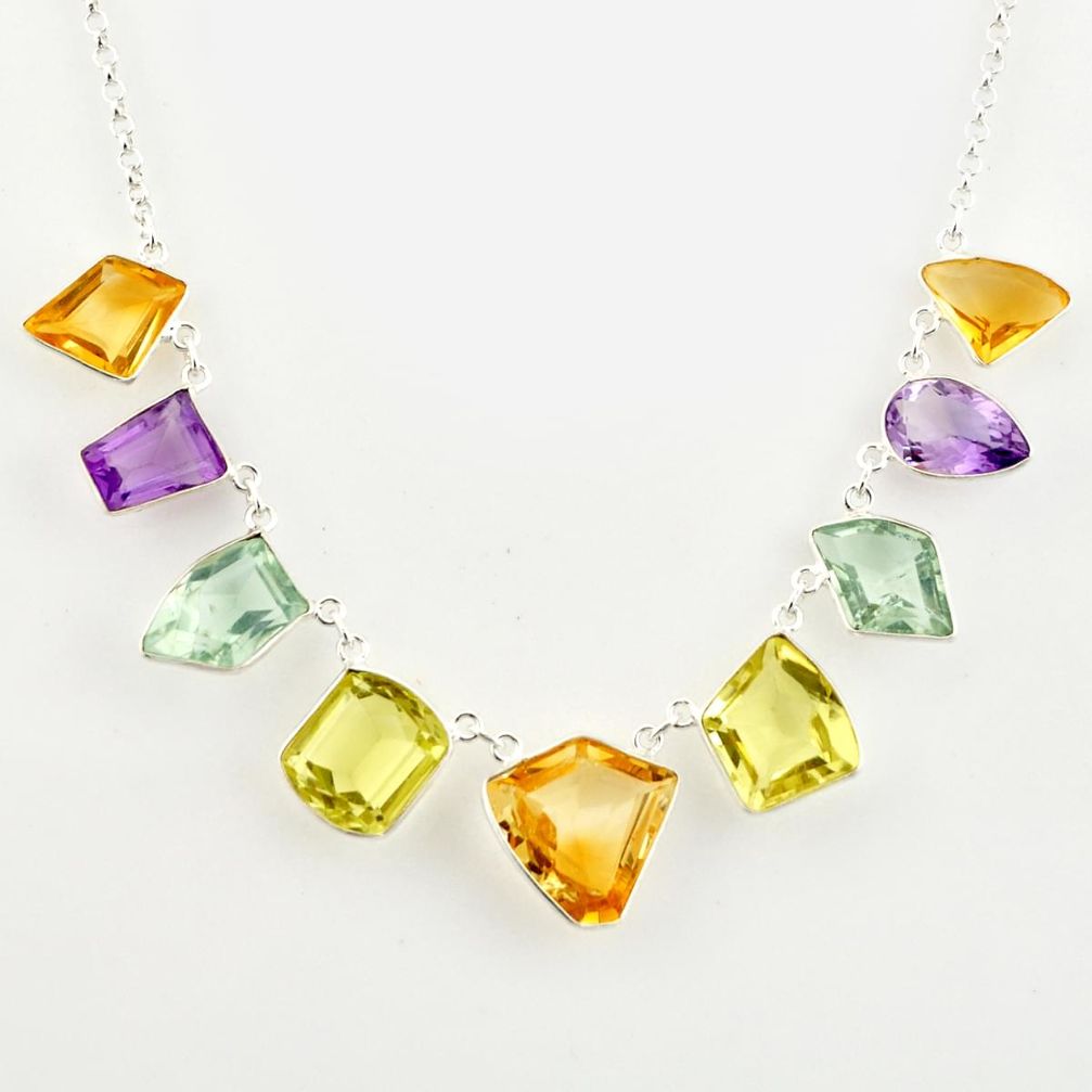 925 sterling silver 52.95cts natural yellow citrine amethyst necklace r14220