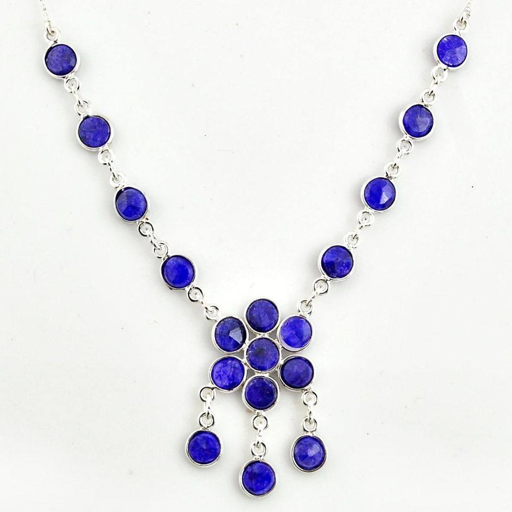 925 sterling silver 19.91cts natural blue sapphire round necklace jewelry r14403