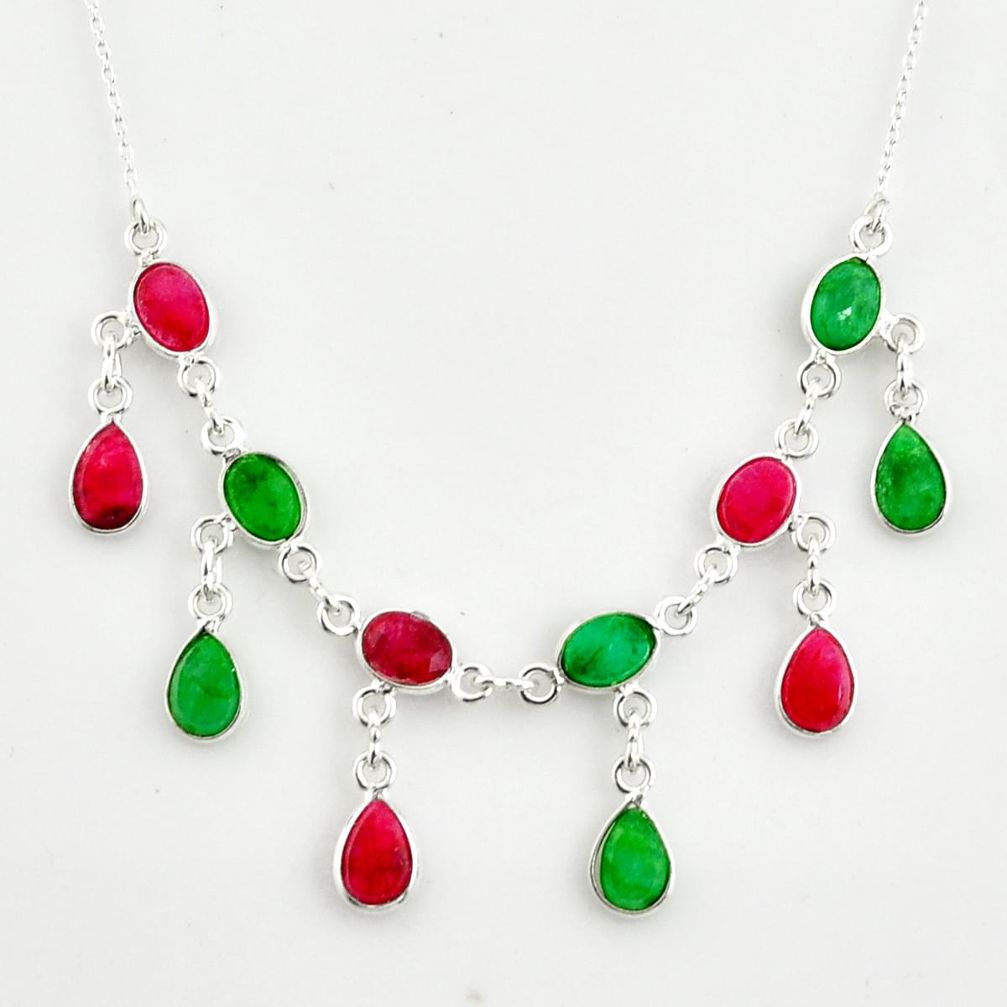 18.98cts natural red ruby green emerald 925 sterling silver necklace r14409