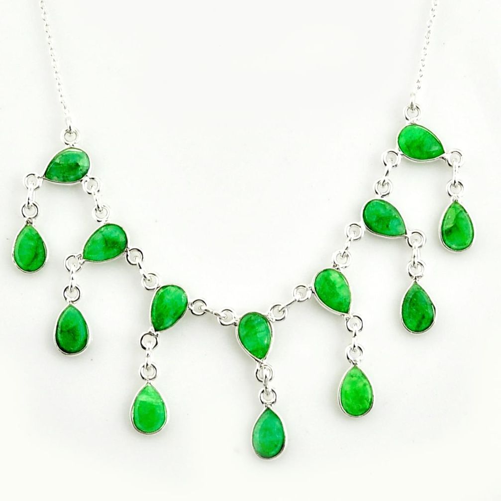 925 sterling silver 20.54cts natural green emerald pear necklace jewelry r14429