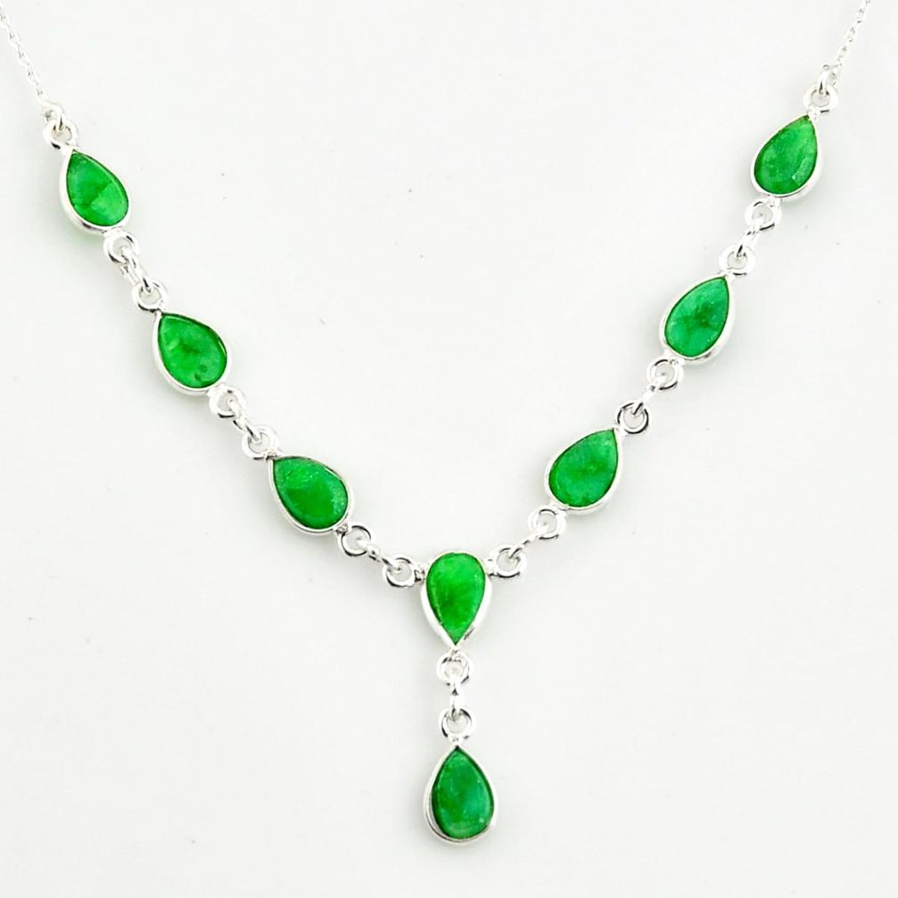 14.39cts natural green emerald 925 sterling silver necklace jewelry r14430