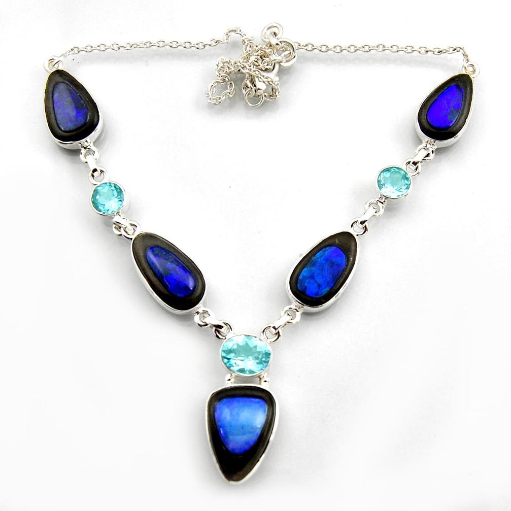 35.17cts natural blue doublet opal australian topaz 925 silver necklace r14606