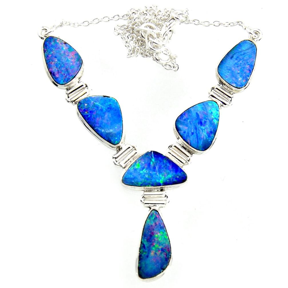 925 silver 34.05cts natural blue doublet opal australian fancy necklace r14626