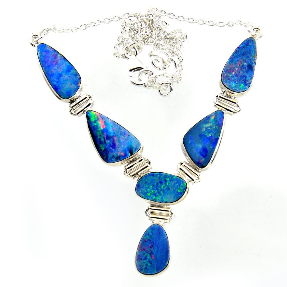 925 silver 33.81cts natural blue doublet opal australian fancy necklace r14638