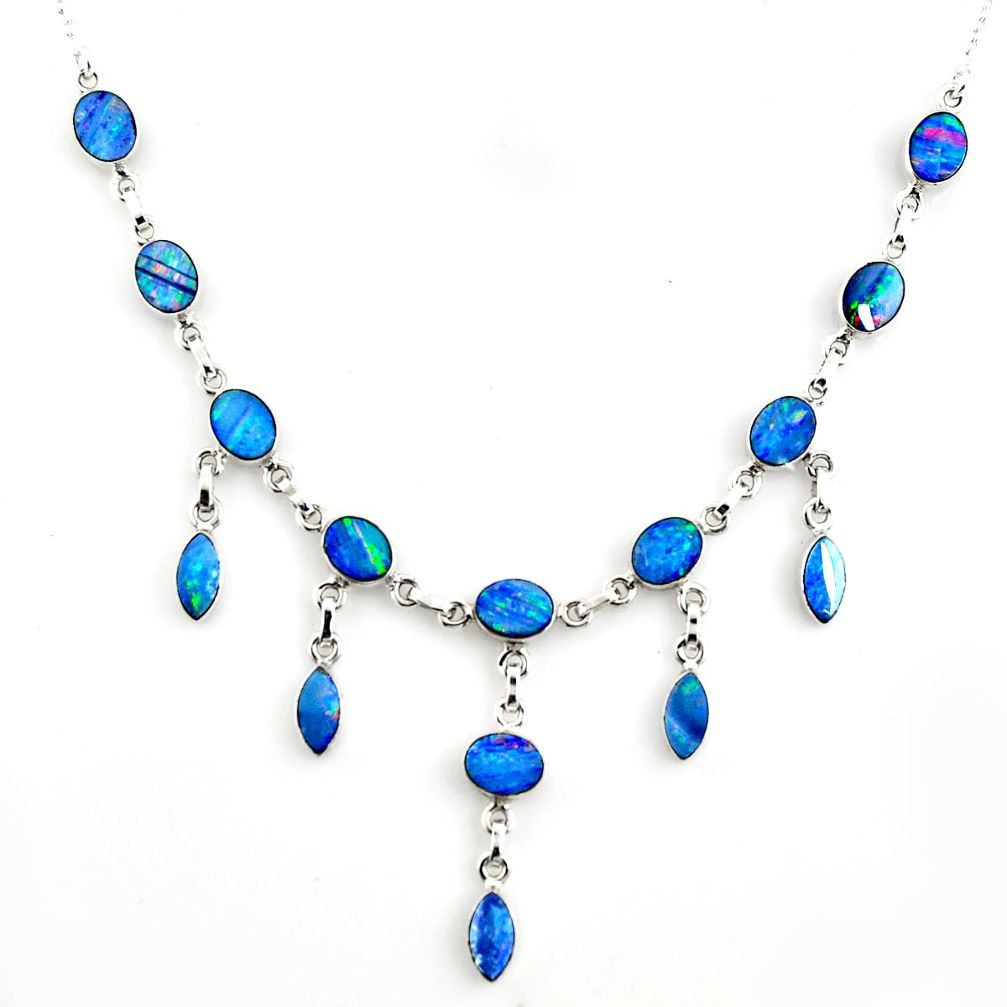 31.82cts natural blue doublet opal australian 925 silver necklace r14646