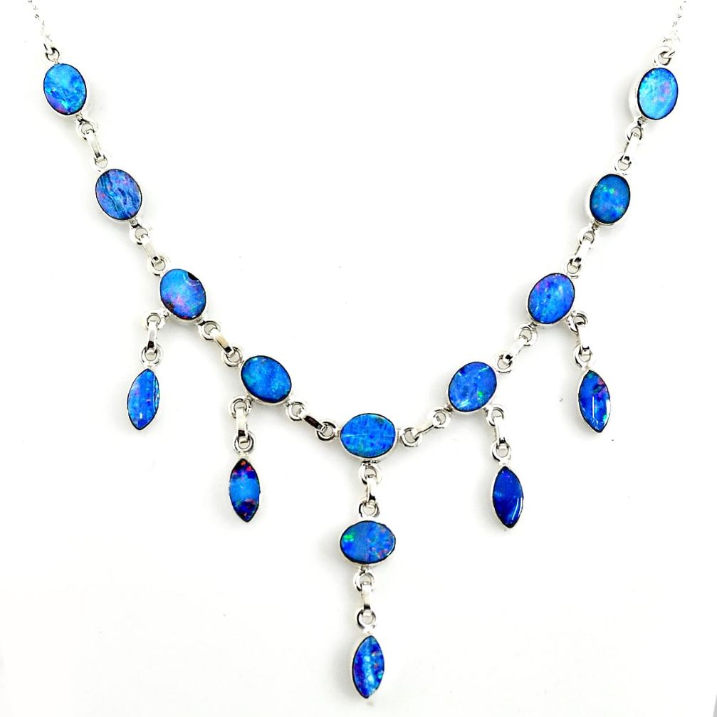 925 silver 32.11cts natural blue doublet opal australian oval necklace r14651