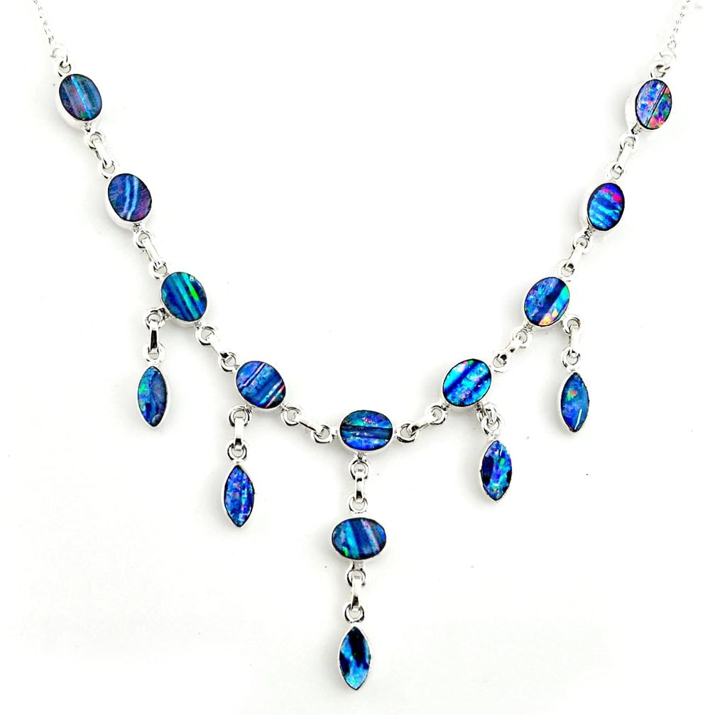 31.79cts natural blue doublet opal australian 925 silver necklace r14653