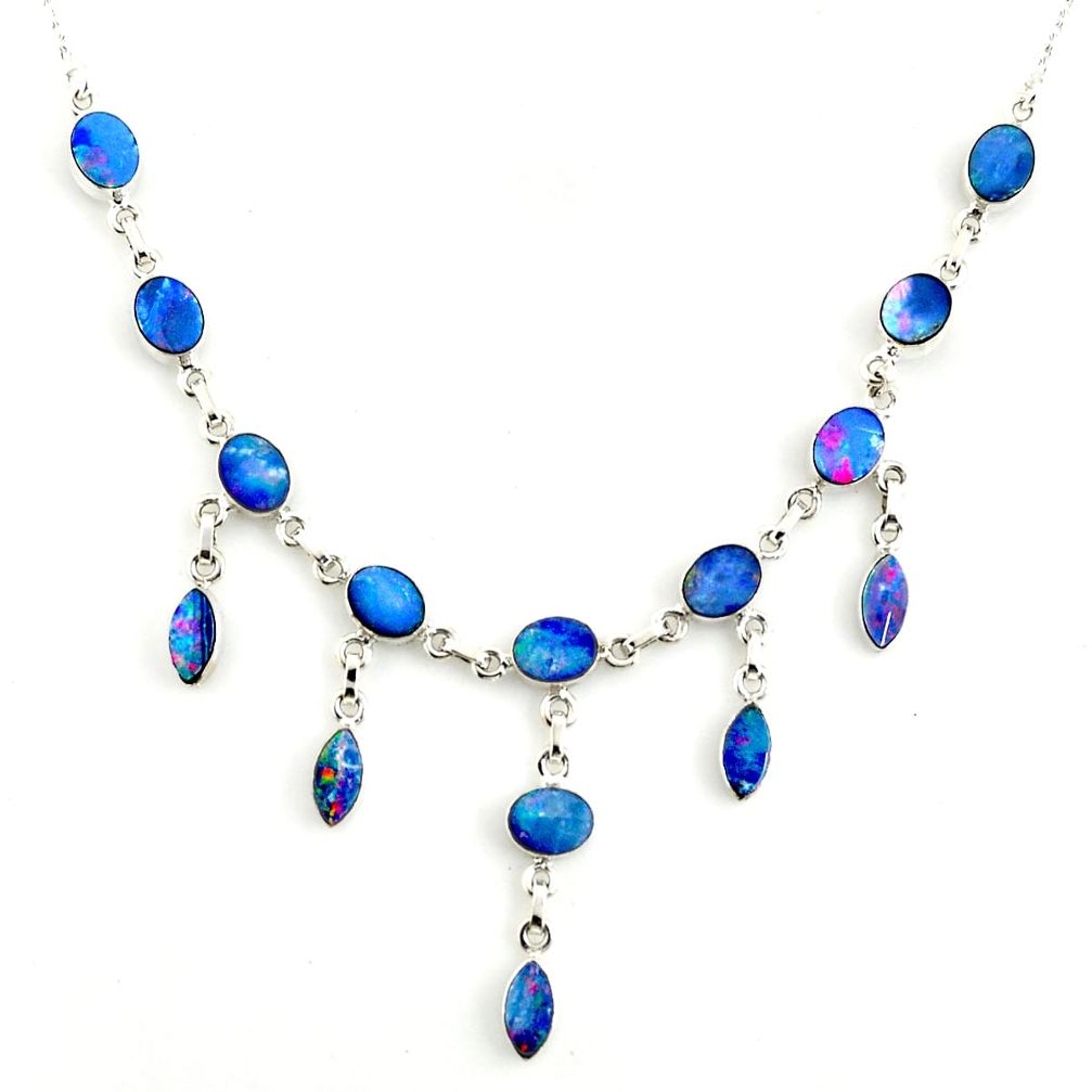 925 silver 32.77cts natural blue doublet opal australian oval necklace r14657