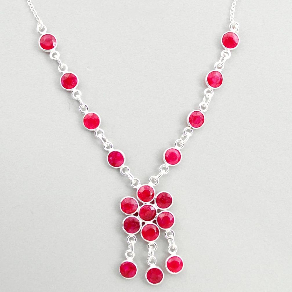 925 sterling silver 16.85cts natural red ruby round necklace jewelry t76653