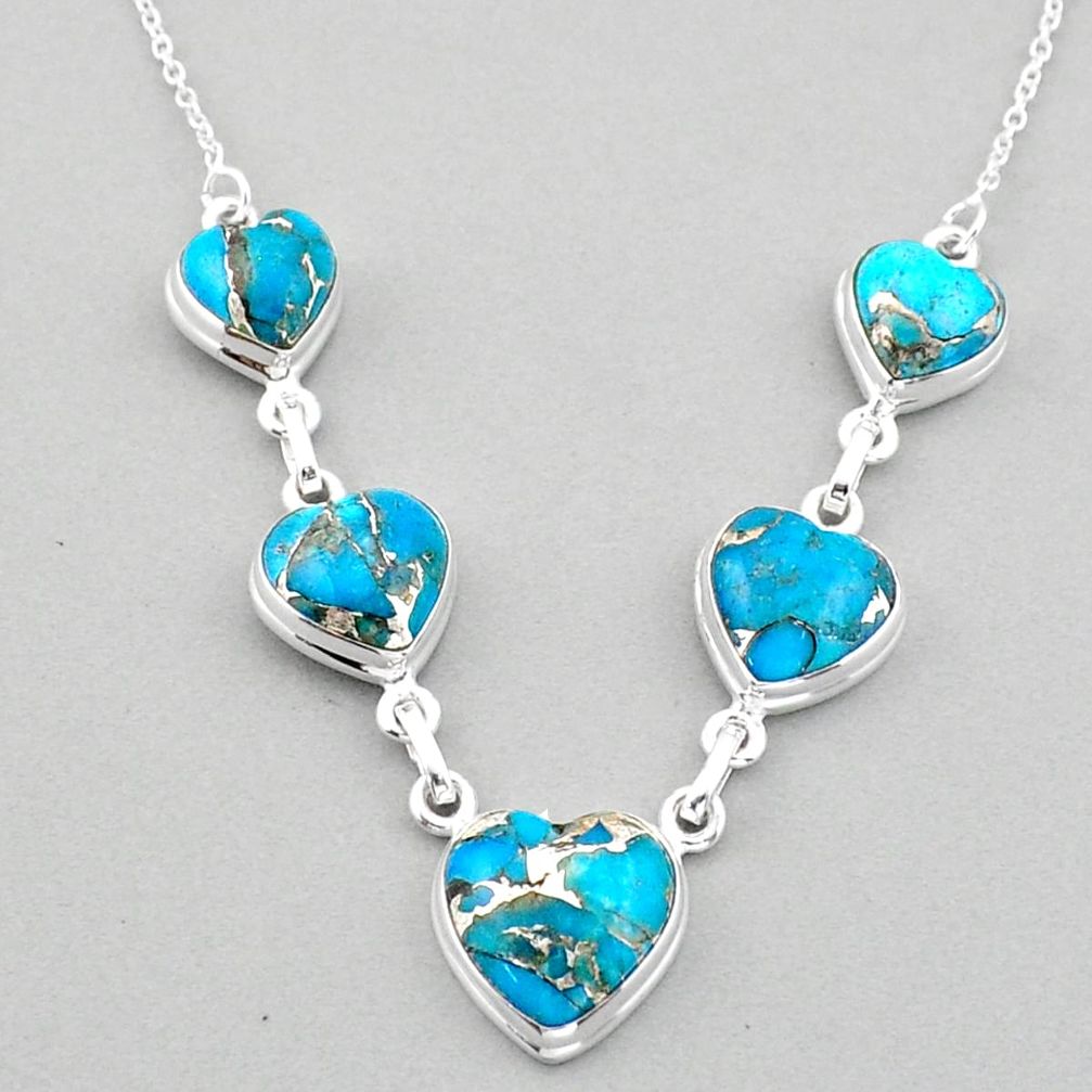 925 sterling silver 31.44cts heart spiny oyster arizona turquoise necklace u1044