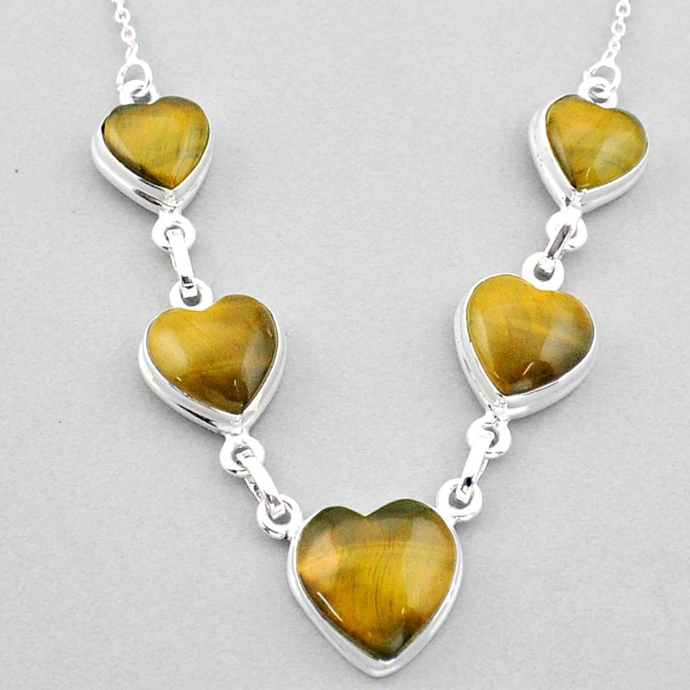 32.27cts heart natural brown tiger's eye 925 sterling silver necklace u1071