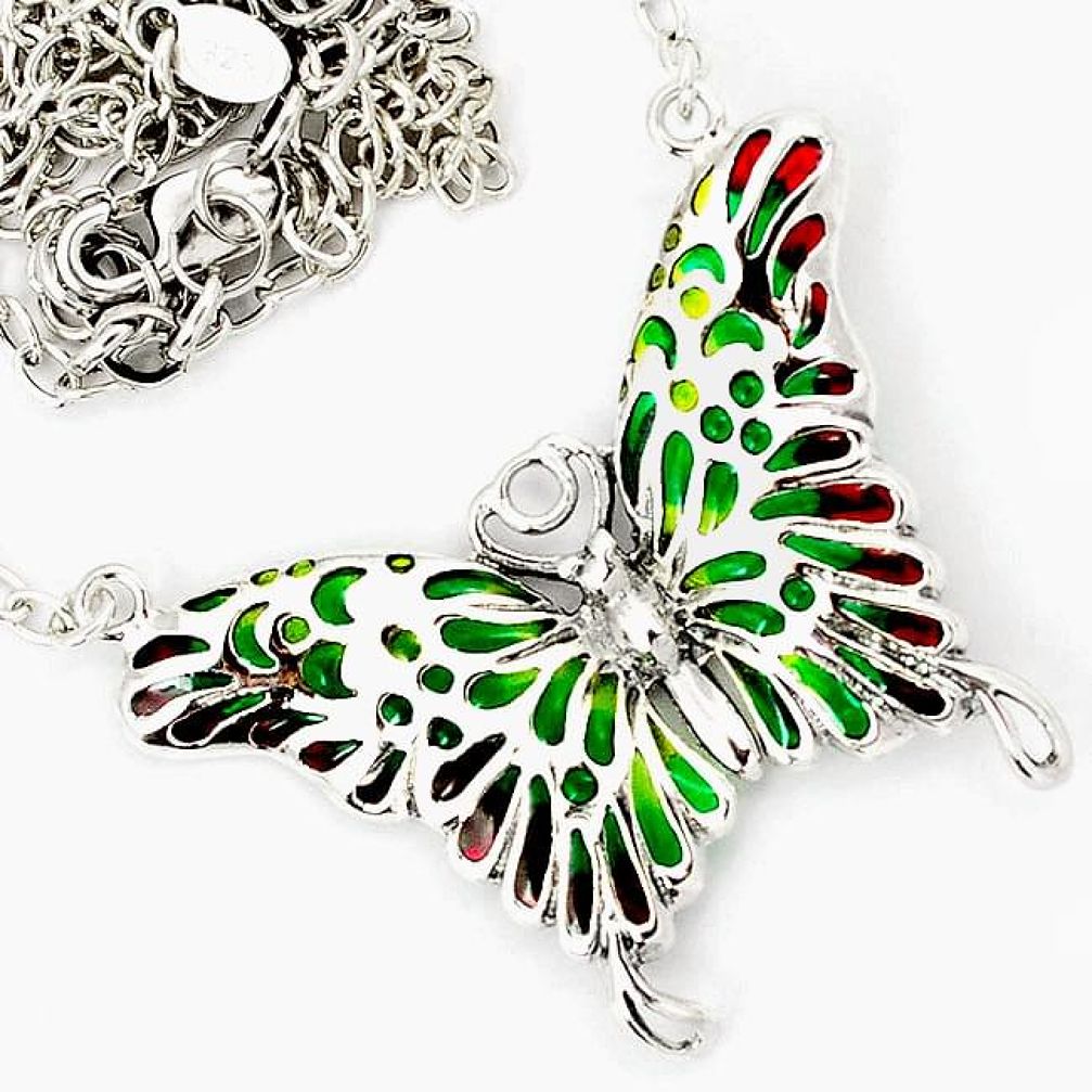 AWESOME MULTI COLOR ENAMEL ENAMEL 925 SILVER NECKLACE CHAIN JEWELRY H32150