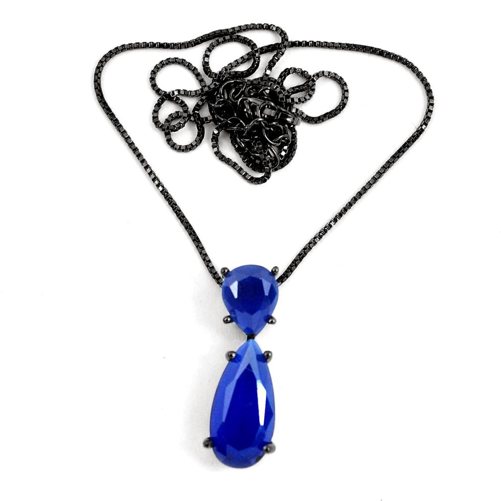 8.80cts black rhodium blue sapphire (lab) pear shape 925 silver necklace c3467