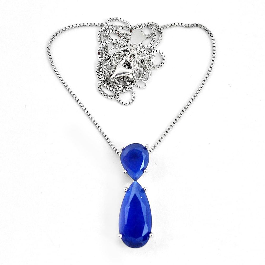 9.47cts blue sapphire (lab) pear 925 sterling silver necklace jewelry c3474