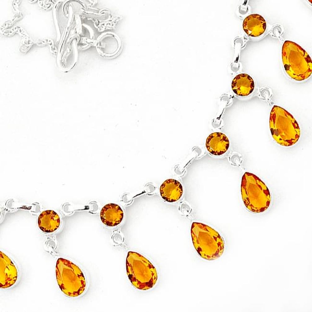 BRAZILIAN YELLOW CITRINE QUARTZ 925 STERLING SILVER CHAIN NECKLACE JEWELRY H6699