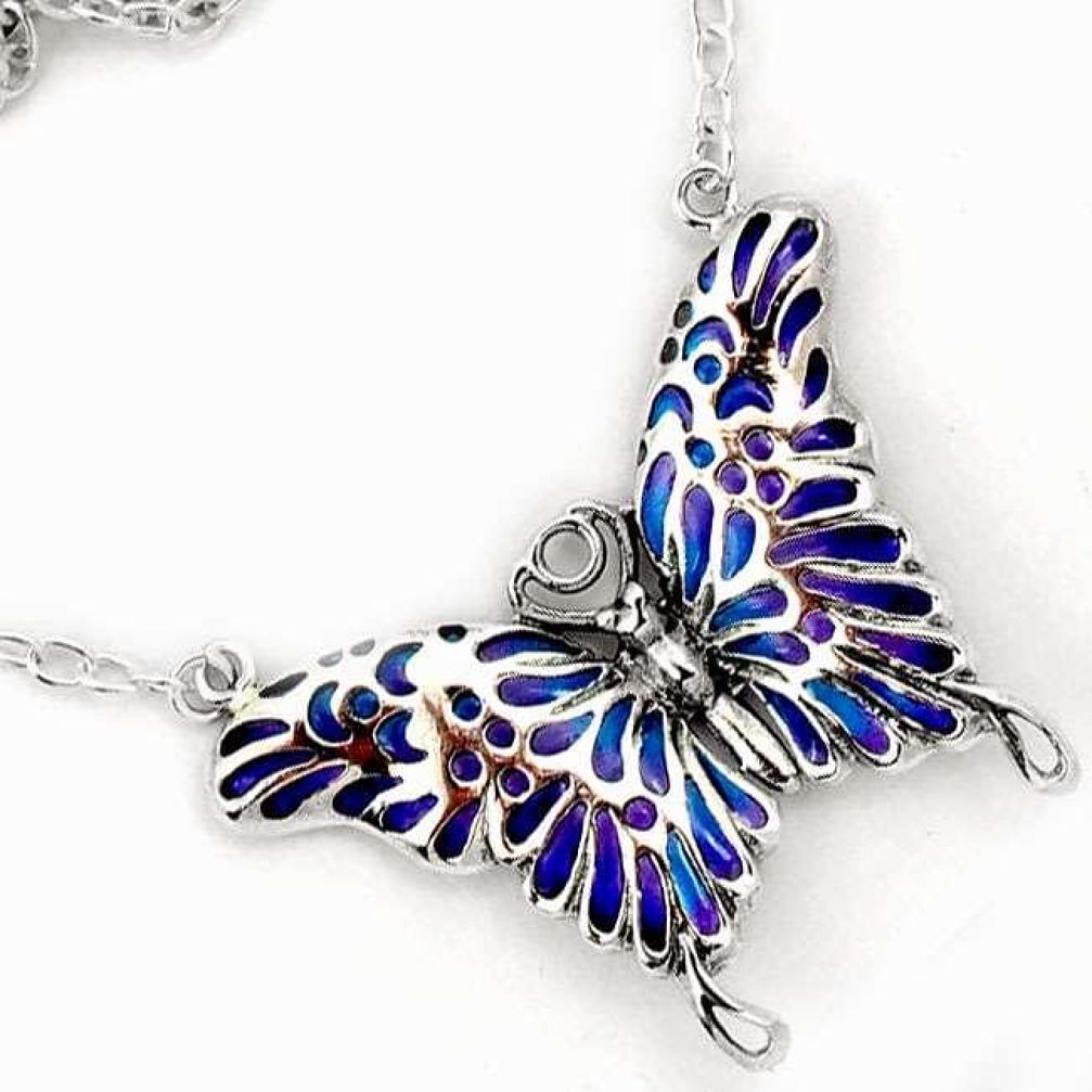 CLASSIC MULTI COLOR ENAMEL BUTTERFLY 925 STERLING SILVER CHAIN NECKLACE H20768