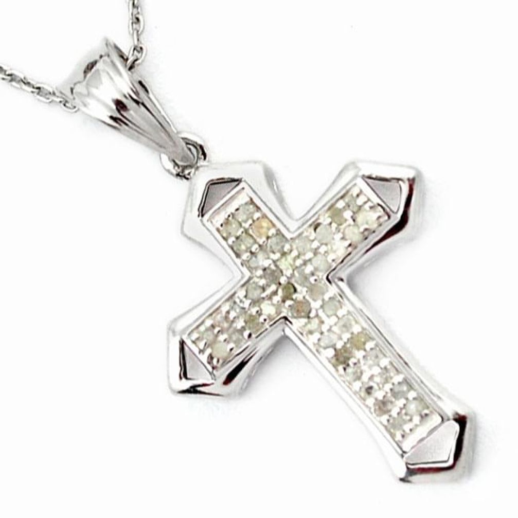 CROSS NATURAL WHITE DIAMOND 925 STERLING SILVER PENDANT CHAIN JEWELRY H32218