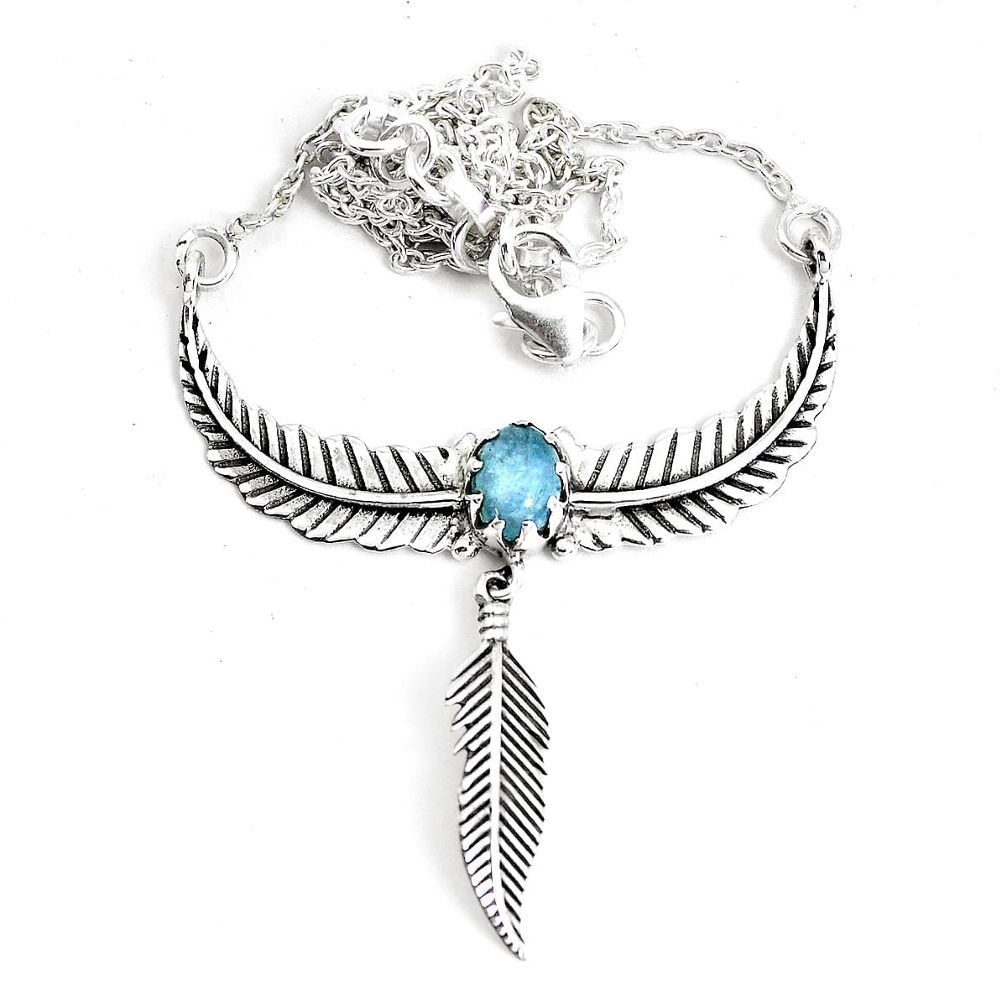 2.12cts dreamcatcher natural blue aquamarine 925 sterling silver necklace p41970