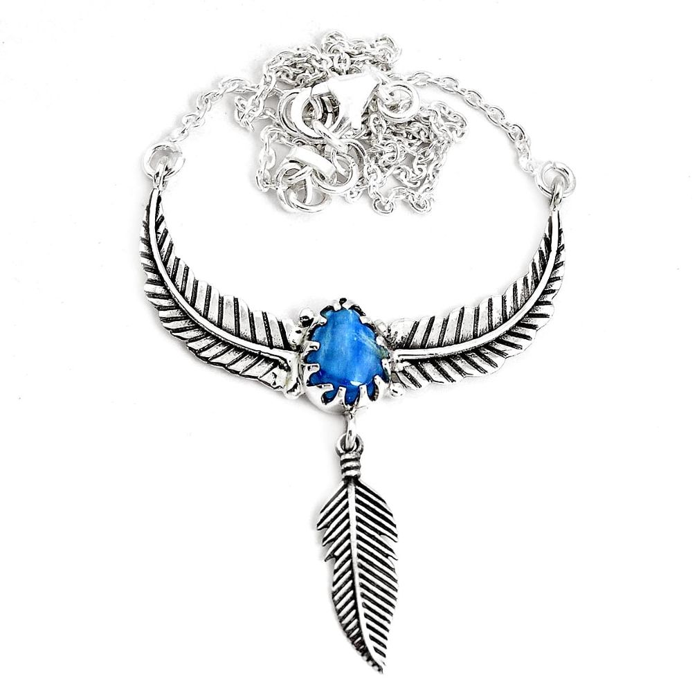 3.24cts dreamcatcher natural blue kyanite 925 sterling silver necklace p41965