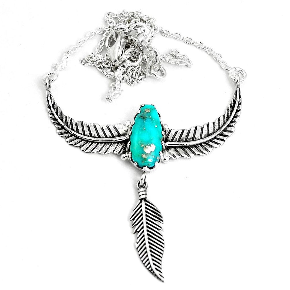6.78cts dreamcatcher natural green kingman turquoise 925 silver necklace p41975