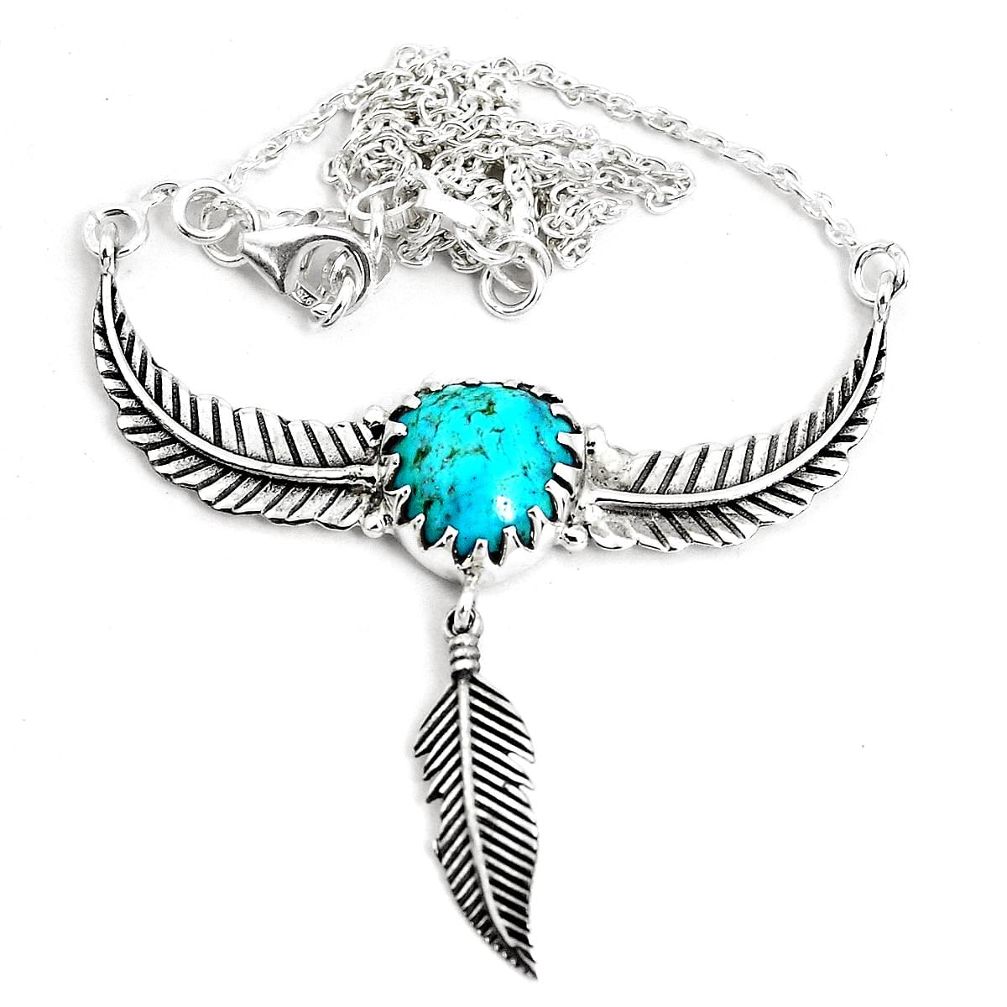 5.01cts dreamcatcher natural green kingman turquoise 925 silver necklace p41980