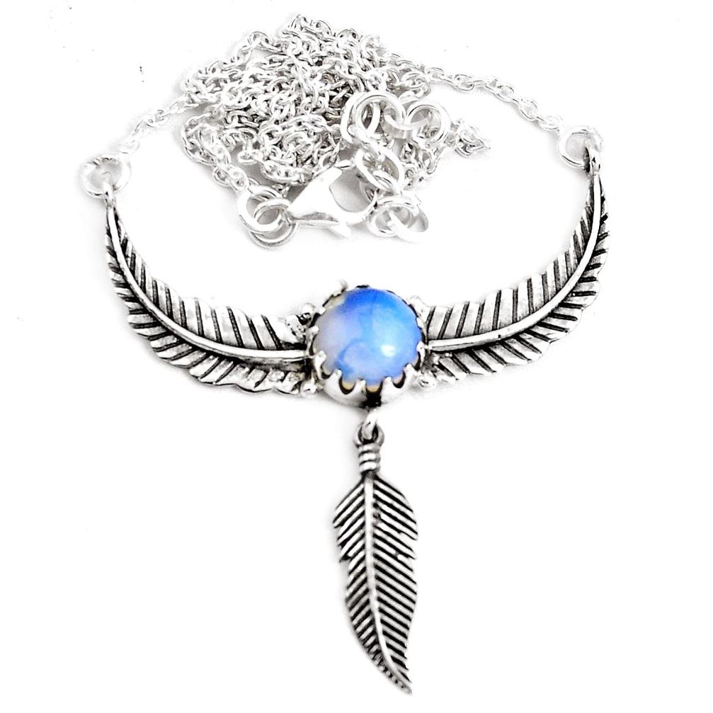 5.56cts dreamcatcher natural white opalite 925 silver necklace p41961