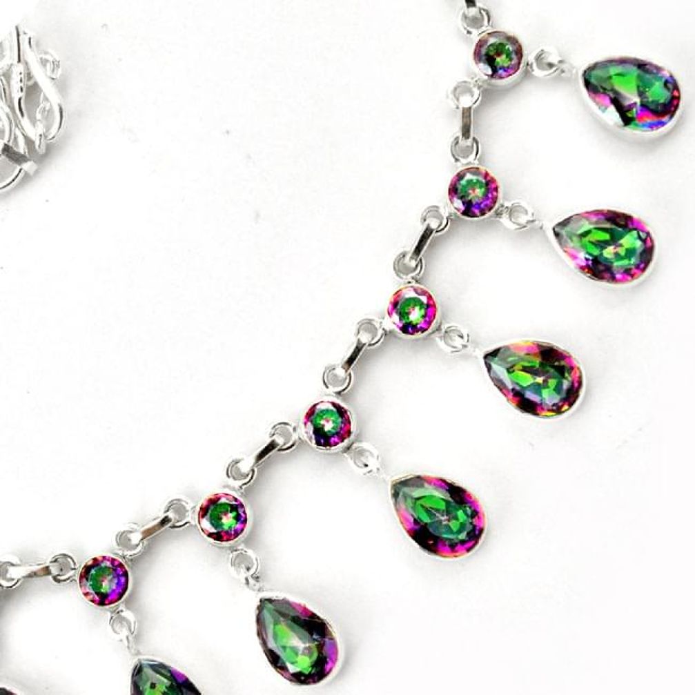 EXCELLENT MULTICOLOR RAINBOW TOPAZ 925 STERLING SILVER NECKLACE JEWELRY G68959