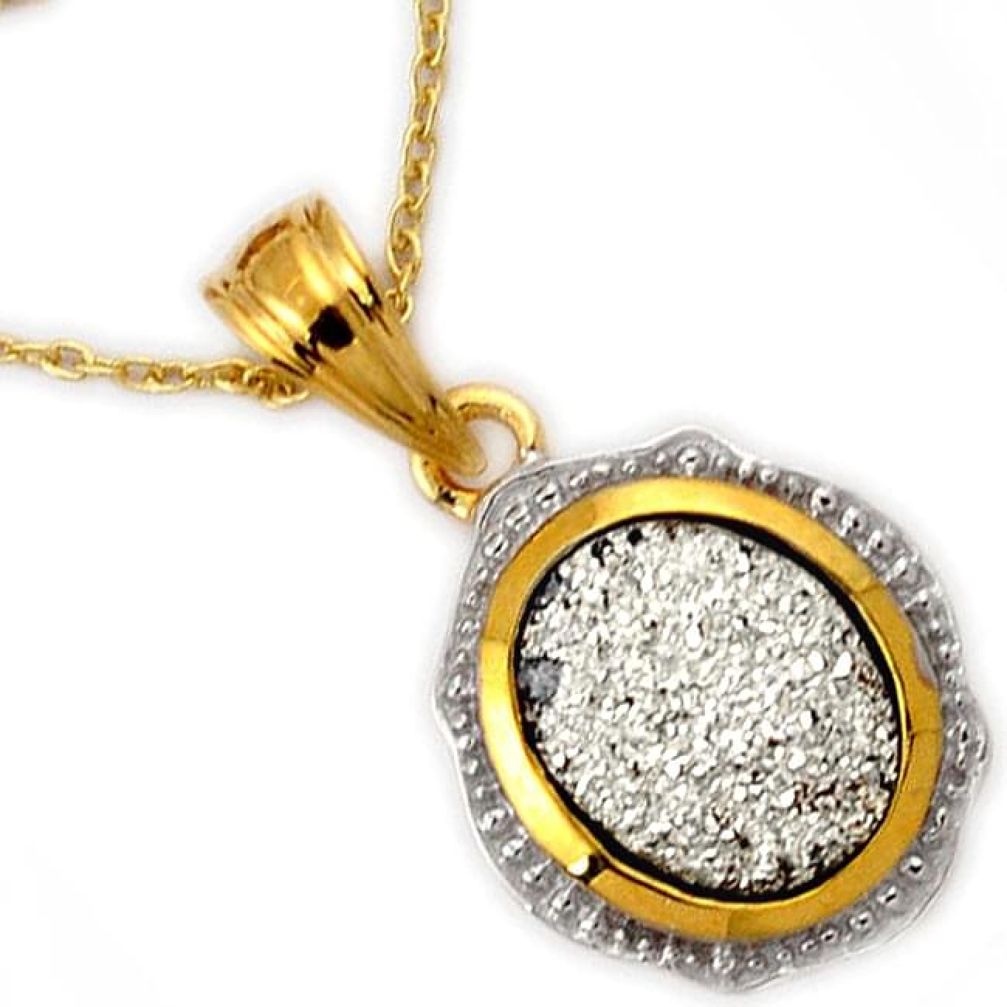 EXOTIC NATURAL PLATINUM DRUZY 925 STERLING SILVER 14K GOLD PENDANT CHAIN H32229