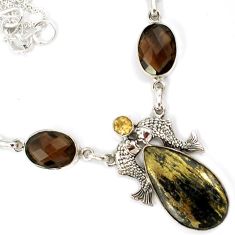 GOLDEN PYRITE IN MAGNETITE (HEALER'S GOLD) 925 SILVER FISH CHAIN NECKLACE A4372