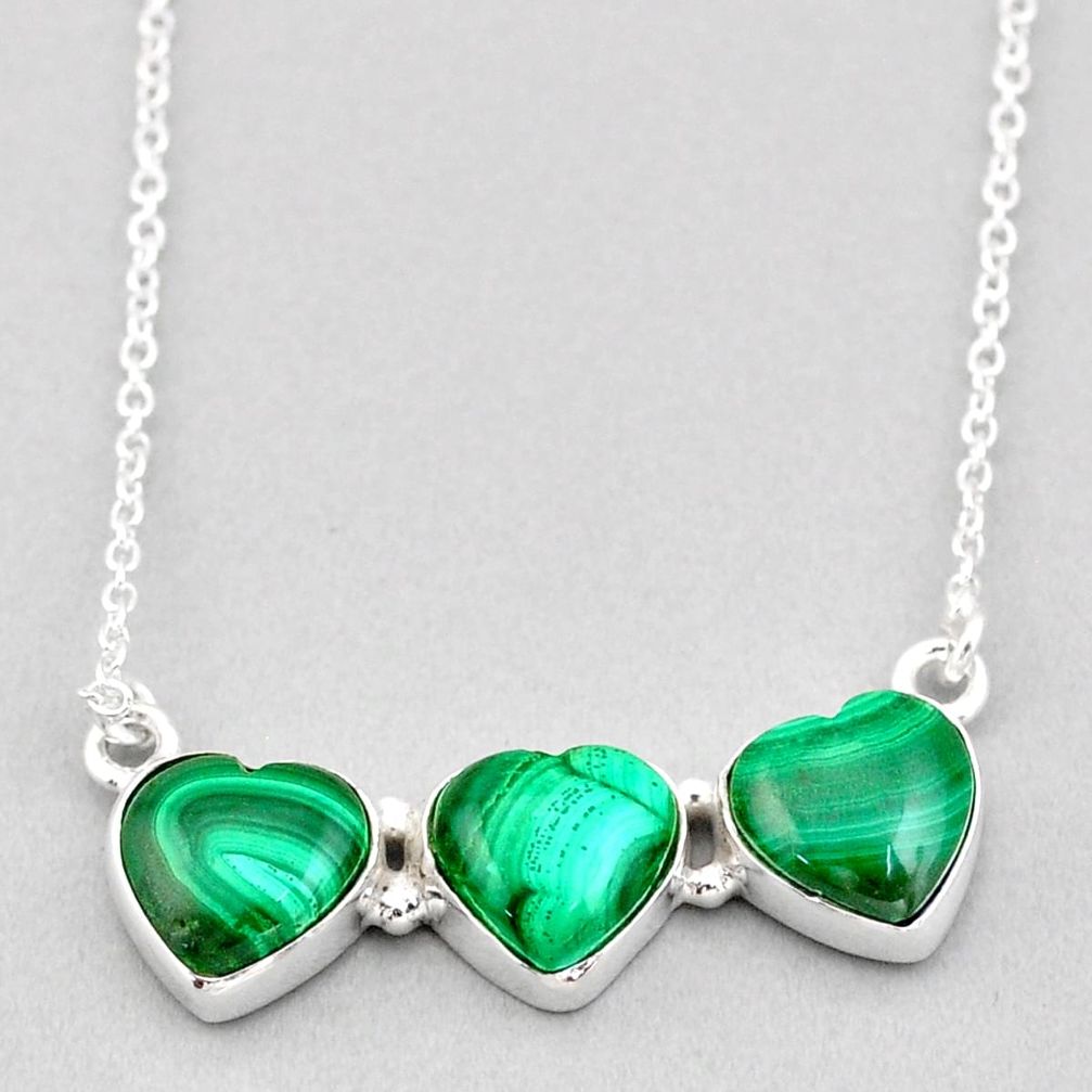 16.01cts 3 heart green malachite (pilot's stone) 925 silver necklace t91524