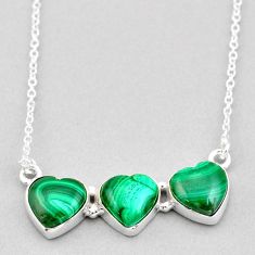 16.01cts 3 heart green malachite (pilot's stone) 925 silver necklace t91524