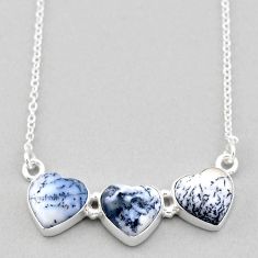 13.71cts 3 heart natural white dendrite opal (merlinite) silver necklace t91517